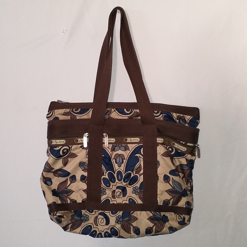 Lesportsac Vintage Brown and Blue Patterned Paisley Tote Bag